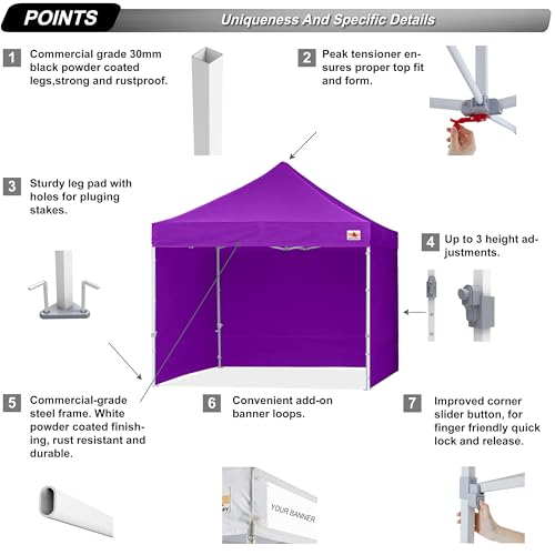 Image of ABCCANOPY Commercial Pop Up Canopy Tent with Sidewalls 10X20,Purple