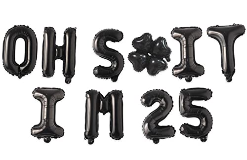 Image of Oh I'm 25! Latex Balloons 16 Inch Black Hallo Twenty Five Cheers to 25 Years Old Theme Decor for Man Woman Happy 25th Birthday Party Photo Studio Prop Flag Decorations Favors Supplies