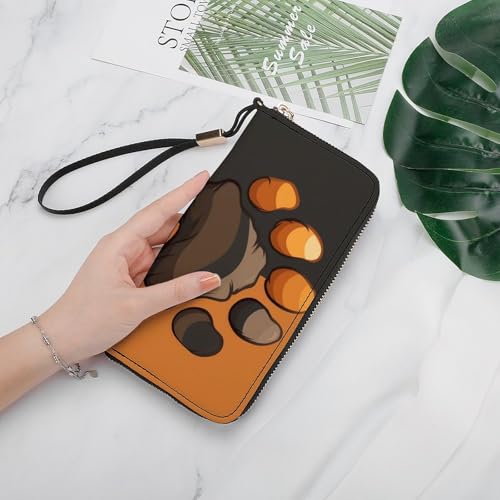 Bear Claw Mark Leather Wallet Fashion Bifold Purse Long Pouch with Wrist Strap for Men Women4