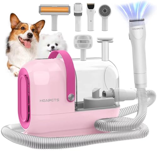 Dog Grooming Vacuum Kit - 3L Vacuum with 7 Tools, Low Noise Electric Clipper and Brush for Pet Shedding at Home, Pink