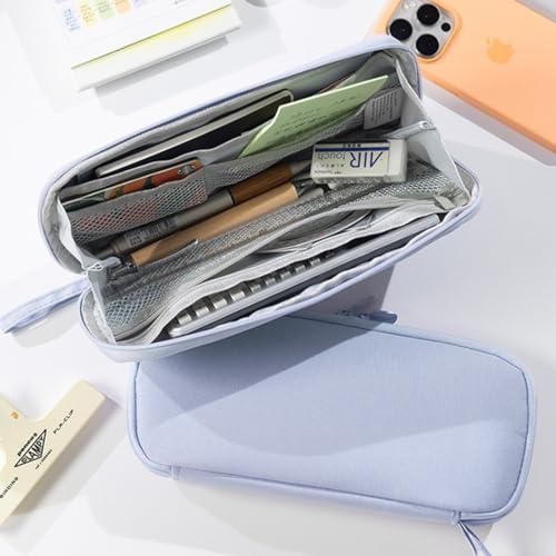 Image of Rolin Roly Multi-function Pencil Case Pencil Box Large Capacity Pen Case Holder for Women Pen Bag Organizer with Zipper (blue)