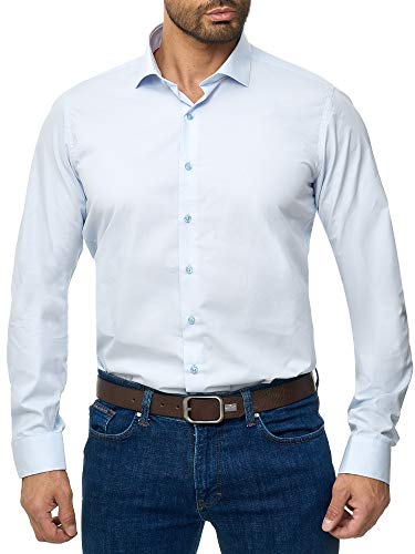 BARBONS Herren-Hemd - Bügelleicht - Tailord-Fit - Langarm-Hemd für Business Freizeit Büro - A - Hellblau (ÄL72) S (37-38) Cover