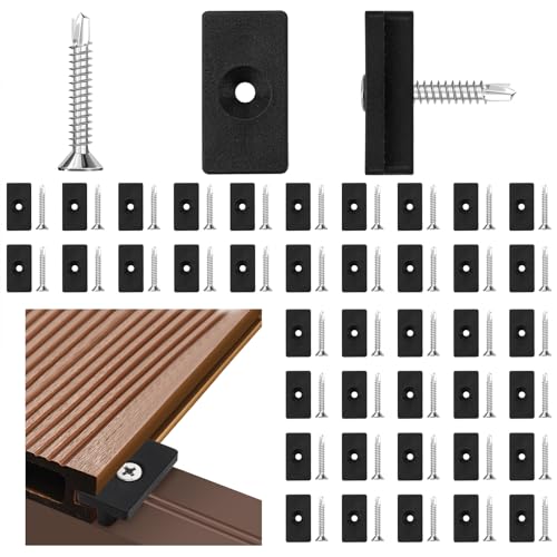 100 Pcs WPC T Clips Hidden Fasteners - 6mm Plastic Decking Clips With Stainless Steel Screws