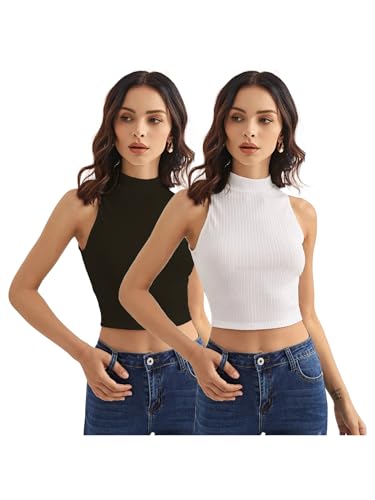 Image of Shasmi Women's & Girls' Solid Ribbed Round Neck Collarless Sleeveless Slim Fit Simplicity Tank Tops (TOP 37)
