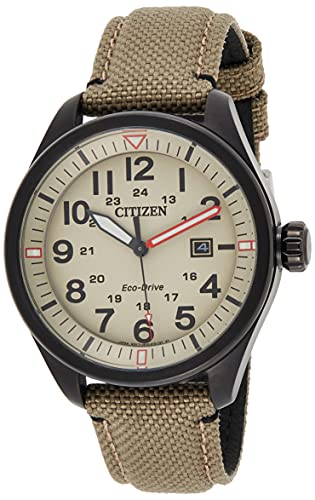 Citizen AW5005 12X   Reloj analógico de Cuarzo para Hombre con Correa de Nailon, Caqui, Pulsera
