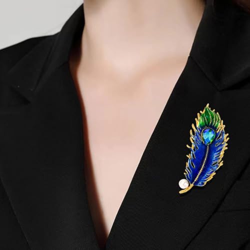 Rhinestone Feather Brooches for Women Men Vintage Animal Peacock Pin Crystal Lapel Pins Fashion Brooches Pins for Clothes