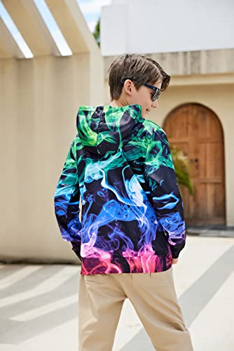 Uideazone Boys Girls Colorful Smoke Hoodies 3D Printed Long Sleeve Sweatshirt Cool Hooded Tops For School 11-13 Years #TOP3