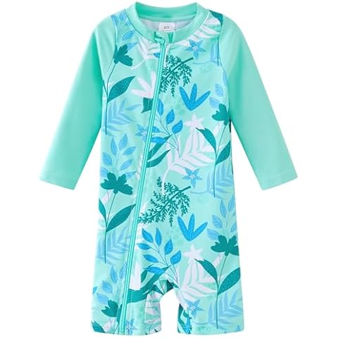 UMELOK Baby Girl Rashguard Swimsuit Infant Rash Guard Swimwear UPF 50+ Sun Protection Bathing Suit Sunsuit Green, Tropical Plants-6-9M Cover