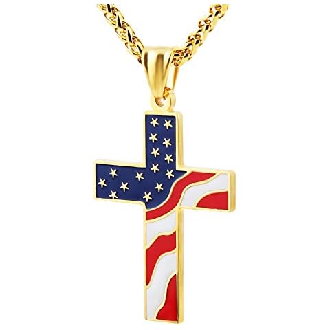 HZMAN Gold American Flag Cross Pendant Cover