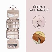 BAGSMART Kulturbeutel kulturtasche Damen, Kulturtasche zum Aufhängen, Toiletry Bag Kosmetiktasche Reise Waschtasche Transparent für Makeup,Toilettenartikel (M-Khakibraun kariert) – Ansicht 2