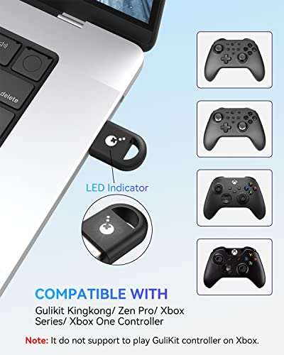Gulikit Wireless Adapter Controllers(Kingkong, King Kong 2 Pro & 2), Zen Pro Controller, 2.4G Bluetooth Adapter Supports Windows7/8/10/11, Black, Pc02 #TOP1