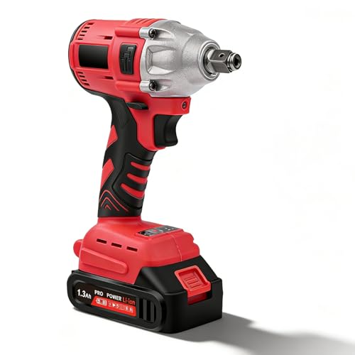 Candeon Llave de Impacto a Batería, 300Nm 1/2' Pistola de Impacto Electrica Llave de Impacto Inalámbrica sin Escobillas con 1300mAh Baterías,Atornillador de Impacto con luz led Para Coche/Cortacésped