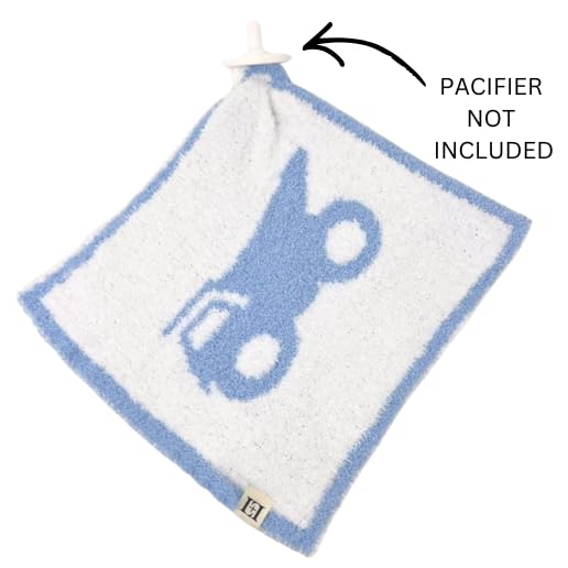 Image of L+L USA Construction Dump Truck Baby Lovey Pacifier /Teether Holder 10 inchx10 inch - DreamSoft Plush Fluffy Cuddly Soothie Reversible Mini Comfort Blanket Newborn Gift Essential Babies Boys (Steel Blue /White)