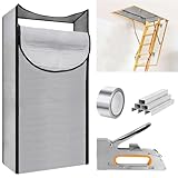 Attic Door Insulation Cover 25'x54'x11' - Heavy Duty Double Bubble Reflective Barrier, Attic Insulation Fits Pull Down Stairs with Gun Stapler & Aluminum Tape - Energy Saving Attic Tent for Stairway