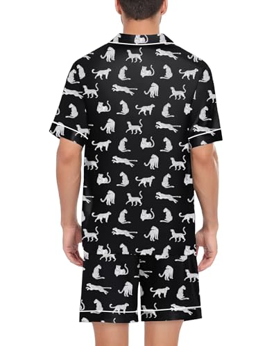 Image of SWOMOG Satin Matching Pajamas Sets Couple Silk Button Down Nightwear Women & Men Short Sleeve Sleepwear 2 Pieces Loungewear
