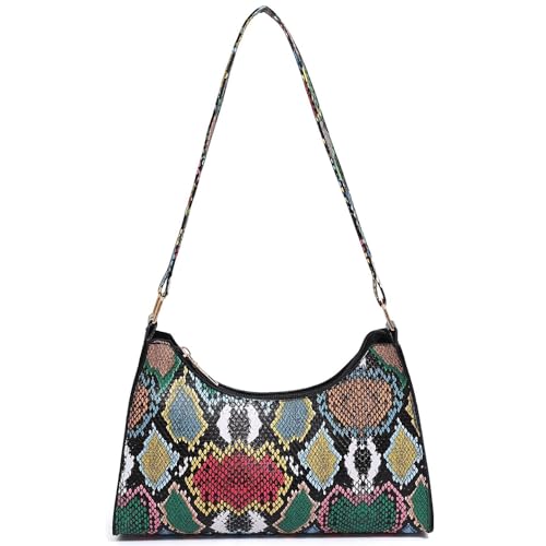 Bolso colorido de hombro para mujer con patrón de serpiente multicolor miniatura 1