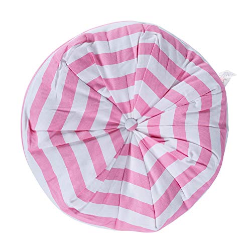 HOMESCAPES Pink & White Stripe Floor Cushion Pouffe 100% Cotton Modern Pleated Seat Pad for Indoor and Garden 40cm x 15cm