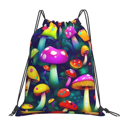 SHuWeiD Bright Mushrooms - Mochila con cordón y estampado artístico de hongos, mochila casual con cordón, bolsa deportiva y fitness, Blanco, Talla única