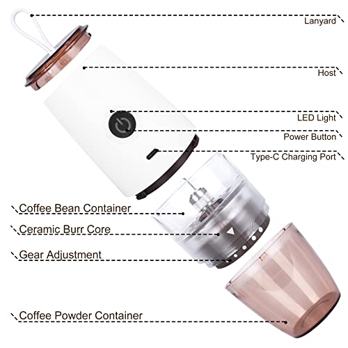 Usb Rechargeable Burr Coffee Grinder, Portable Electric & Manual Coffee Bean Grinder With Multi Grind Settings, Espresso/Drip/Pour Over/French Press, White #TOP6