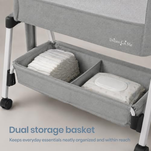 Dream On Me Calypso Bedside Bassinet, Foldable Portable Crib - Gray - image 2