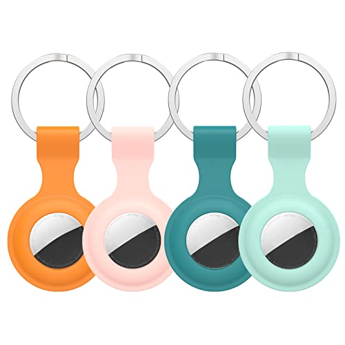 4 Piezas Airtag Funda Protectora para Air Tag, Funda Completa antiarañazos a Prueba de Golpes con Llavero, para Collares de Mascotas, Cartera, Llaves (Naranja+Rosa+Verde Claro+Verde) Cover