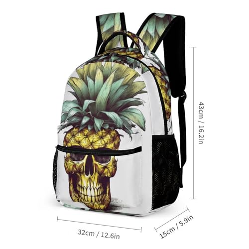 Cool Skull Pineapple Backpack for Men Women, Durable Small Backpack Casual Lightweight Daypack for Travel Bag2