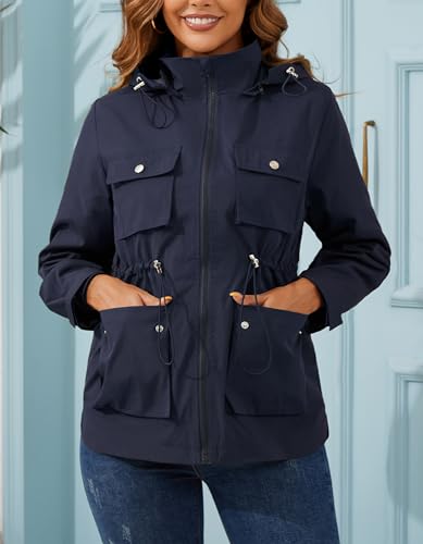 PESION Womens Packable Military Utility Raincoat Outerwear Waterproof Windbreaker Cargo Jacket for Outdoor Travel Hiking3