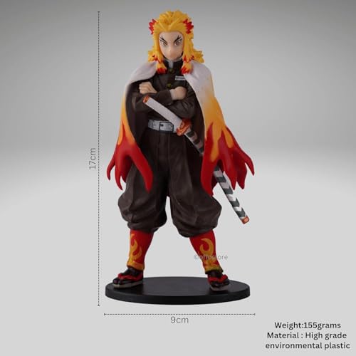 Image of Rengoku Action Figure with Keychain Demon Slayer Anime Collectible PVC Model | Action Figure Collectibles for Home Decor, Office Desk & Gifting (Rengoku + Keychain)