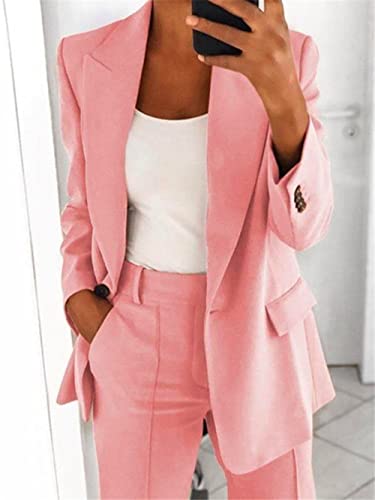2 Piece Outfits for Women Dressy Blazer Lapel Slim Jackets High Waisted Straight Wide Leg Pants Suits Business Casual4