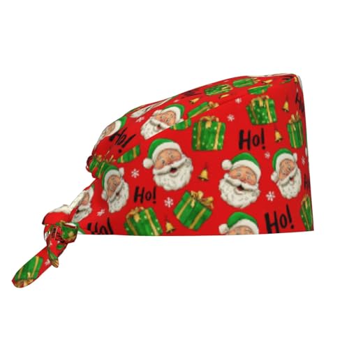 Christmas Working Cap Scrub Cap with Sweatband Adjustable Unisex Tie Back Hat for Cleaning Farm Nursing