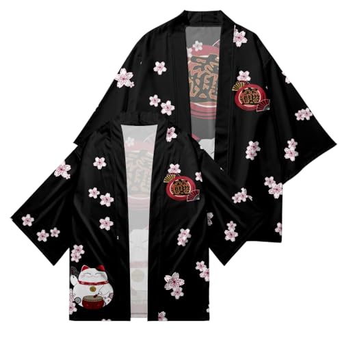 Image of LAI MENG FIVE CATS Women's Lucky Cat Cardigan Kimono Loose Cover up Casual Blouse Cute Tops