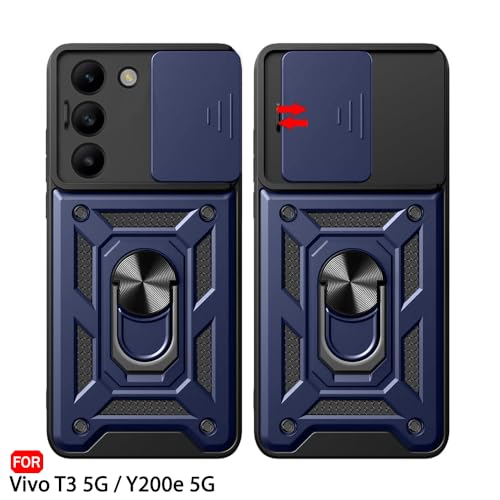 Image of TheGiftKart Tough Armor Bumper Back Cover Case for Vivo T3 5G / Y200e 5G | Sliding Camera Cover, Kickstand & Ring Holder | 360 Degree Protection Back Cover Case for Vivo T3 / Y200e 5G (PC & TPU, Blue)