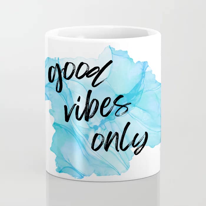 PALESAA Casta-DA-Vista Ceramic Printed Coffee Mug Inspirational Motivational Quotes, Good Vibes Only, Gift for Girls Boys Men Women Girlfriend Boyfriend (White, 325ml)