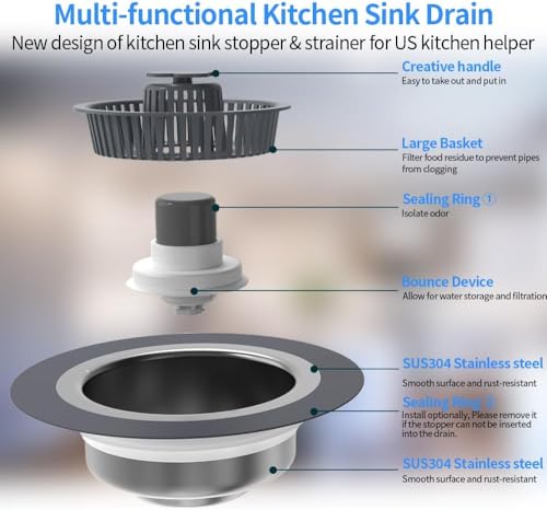 Colador y tapón de fregadero de cocina 3 en 1 acero inoxidable miniatura 6