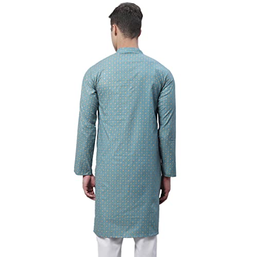 Sojanya (Since 1958 Men'S Cotton Linen Blue Foil Printed Only Long Kurta3