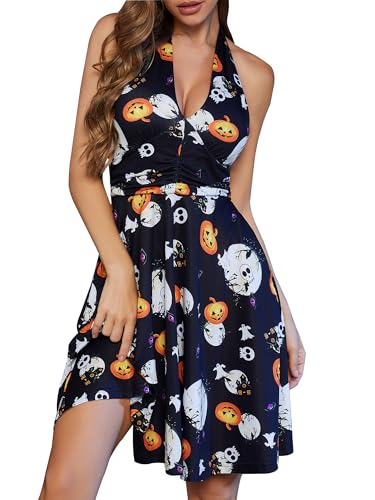 Image of Women's Summer Sundress- 2025 Sexy Halter Sleeveless Spring Boho Elastic Waist Ruffle Mini Dress