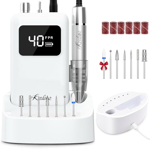 Image of Kredioo Professional Nail Drill Brushless 40,000RPM Rechargeable 2-in-1 Portable Electric Nail File Ultra Silent Salon Must Haves Nail Tool Kit Removing Acylic Gels