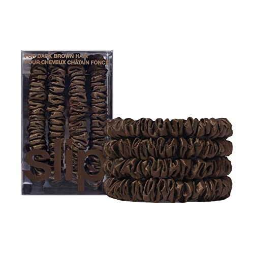 Slip Silk Hair Ties &mdash; Skinny Silk Dark Brown Scrunchies, No Damage, No Crease, Anti-Breakage...