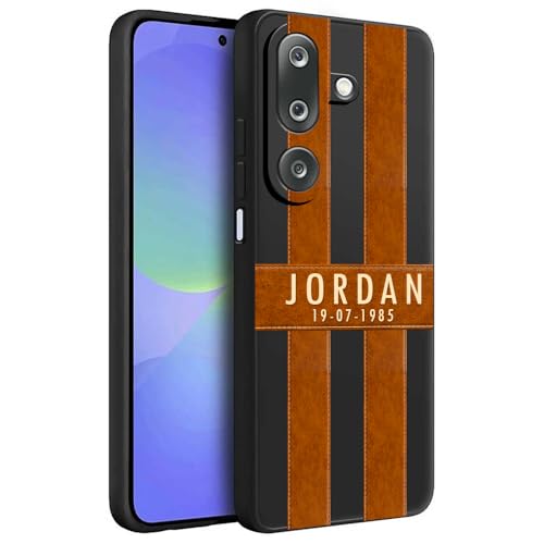 Image of Fashionury Back Cover Case for Samsung Galaxy M36 5G / Samsung Galaxy F36 5G | Matte Soft Silicon Flexible | Camera Bump Protection | Name with Brown Stripes Design | Get Your Name on Cover (Black)