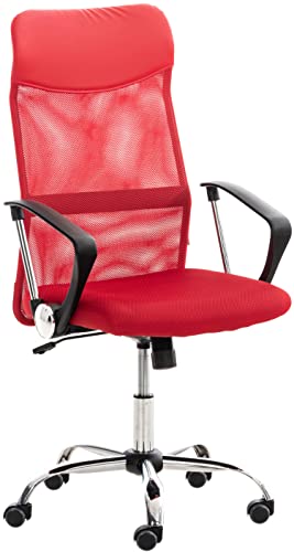 TPFLiving Waterloo - Silla de oficina XXL de piel sintética con respaldo cómodo, silla de escritorio, silla giratoria, silla de conferencia, estructura: metal cromado - rojo