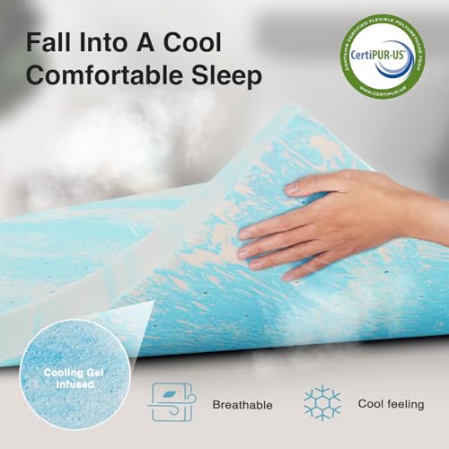 Image of Novilla 3 Inch Memory Foam Mattress Topper Queen, Cooling Gel Infused & Slow Rebound Pressure Relief, CertiPUR-US Certified Foam for Sleeper Sofa, RV, Camper, Dorm