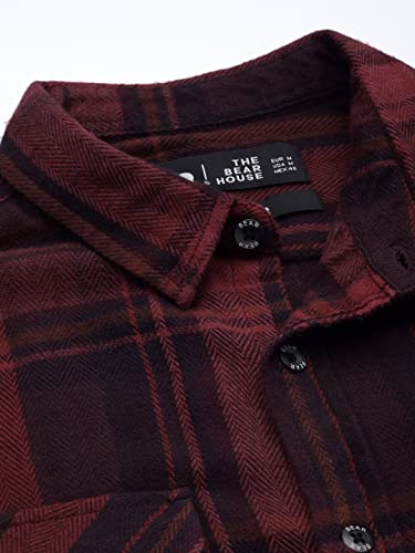 Image of THE BEAR HOUSE Men's Cotton Heavy Weight Maroon Tartan Checked Flannel Casual Shirt | L |TBH-Ursus-MR-L |