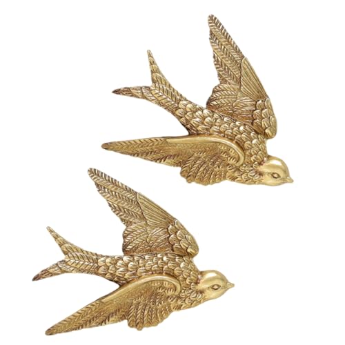 Garneck 2Pcs Vintage Brass Flying Geese Wall Art Sculptures - Gold Bird Decor for Home - Bedroom or Garden Elegant 3D Wall Hanging Ornament