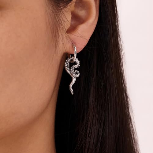 women's octopus whisker shaped earrings, stainless steel material retro style, personalized and fashionable daily matching style2