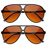 Retro 80s Vintage Blue Blocking Aviator Sunglasses (2 Pack Black)