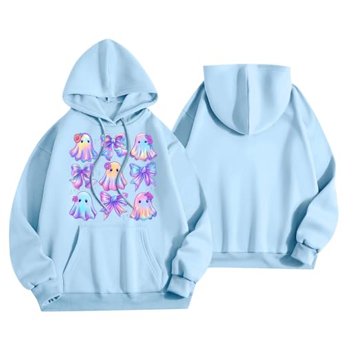 Halloween Hoodies for Women 2025 Fall Fashion Long Sleeve Cute Ghost Graphic Lightweight Hoodie with Pockets