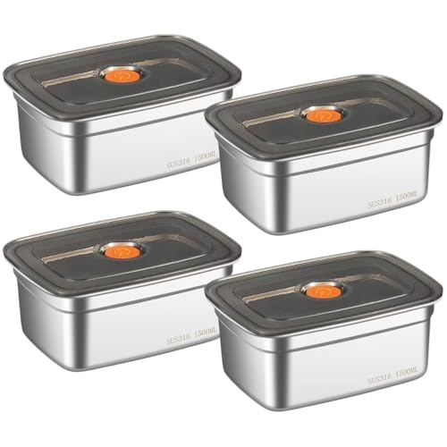 Image of SUS 316 Stainless Steel Food Containers with Lids, Airtight Bento Lunch Box, Metal Meal Prep Food Containers Reusable Stackable | Nestable Oven /Dishwsher /Freezer Safe (1500ml - 4pcs)