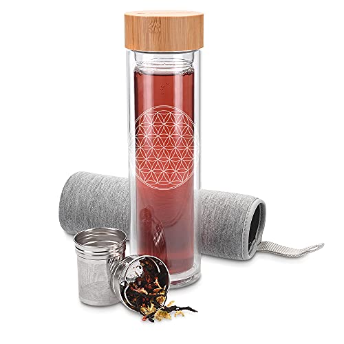 Navaris Botella de Agua de Cristal - Termo para té de 450 ML de Vidrio de borosilicato - Tetera con Filtro para té de…