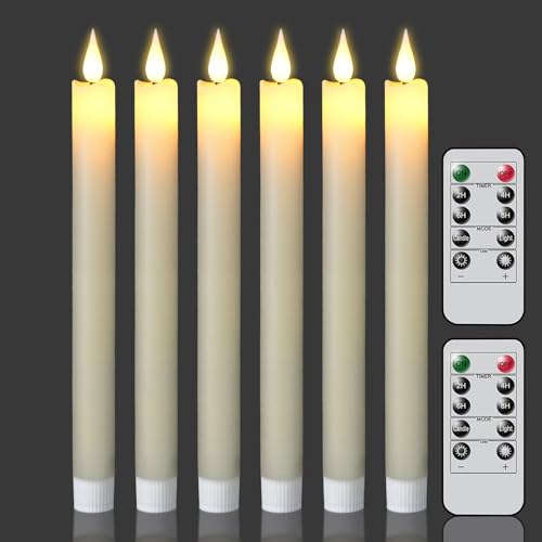 Image of Flameless Taper Candles with 2 Remote, Real Wax LED Taper Candles Battery Operated with Timer, 6 Pcs Flameless Candlesticks for Halloween Wedding Home Decor(Ivory, 0.78 inchx9.8 inch)