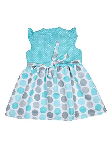 Image of Doodle Dress for Baby Girls| Breathable Frock for Girls| White & Mint Colour Baby Girl Dress| Knee Length Dress for Girls| Baby Frocks Waist Tie-up| Cap Sleeves Kids Frock| Age 2 to 3 Years